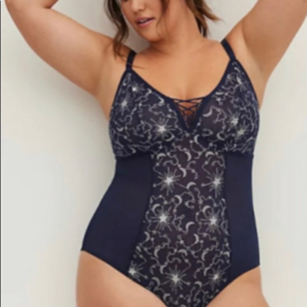 Torrid 4 navy blue, Star, mesh bodysuit